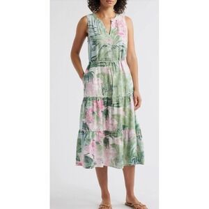 Tommy Bahama Garden Villa Linen Dress XS Green Floral Tropical Belted Resort NWT